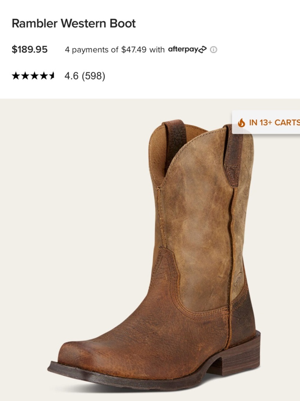 ARIAT 11 D Rambler Brown Leather Distressed Boots Excellent Condition Orig $190